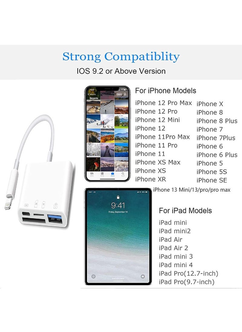 Captaintech - Lightning to SD Card Reader - 4 in 1 Memory Card Adapter for iPhone with USB Female OTG Compatible with SD/TF Cards Portable and Fast Charging - Image 1