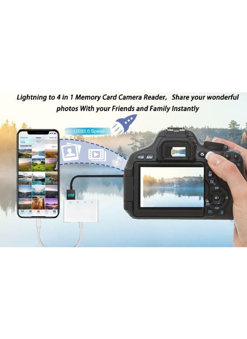 Captaintech - Lightning to SD Card Reader - 4 in 1 Memory Card Adapter for iPhone with USB Female OTG Compatible with SD/TF Cards Portable and Fast Charging - Image 1