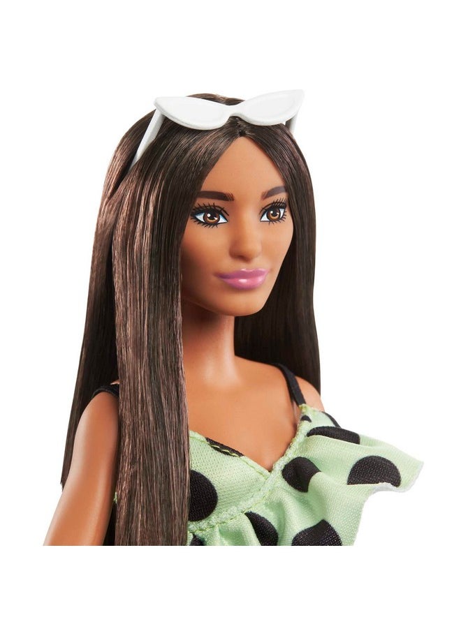 Barbie Barbie Fashionistas Doll 200 With Brunette Hair Lime Green Polka Dot Romper & Barbie Accessories  - Image 4