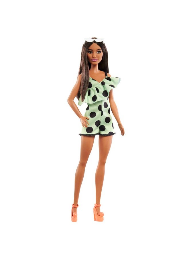 Barbie Barbie Fashionistas Doll 200 With Brunette Hair Lime Green Polka Dot Romper & Barbie Accessories  - Image 2