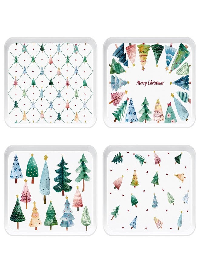 VIYNRAN 4-Piece 15 x 11 Inch Christmas Serving Tray Set, Reusable Melamine Platters with 4 Different Christmas Tree Pattern Designs, Holiday Party Trays for Snacks, Fruit, Desserts, and Candy - Image 1