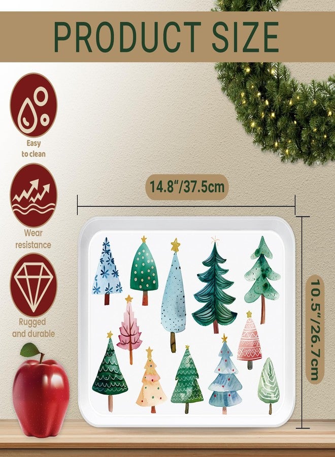 VIYNRAN 4-Piece 15 x 11 Inch Christmas Serving Tray Set, Reusable Melamine Platters with 4 Different Christmas Tree Pattern Designs, Holiday Party Trays for Snacks, Fruit, Desserts, and Candy - Image 2