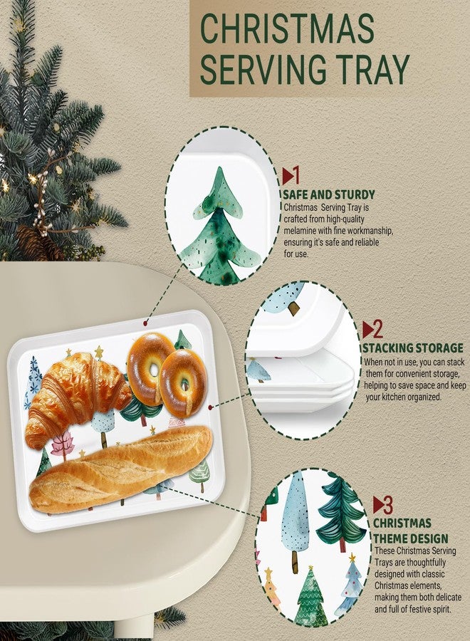 VIYNRAN 4-Piece 15 x 11 Inch Christmas Serving Tray Set, Reusable Melamine Platters with 4 Different Christmas Tree Pattern Designs, Holiday Party Trays for Snacks, Fruit, Desserts, and Candy - Image 3