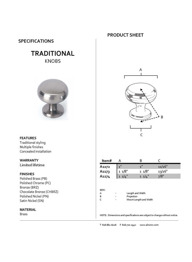 ألنو مقابض Alno A1174-SN التقليدية، نيكل ساتان، 1-1/4 بوصة - Image 2