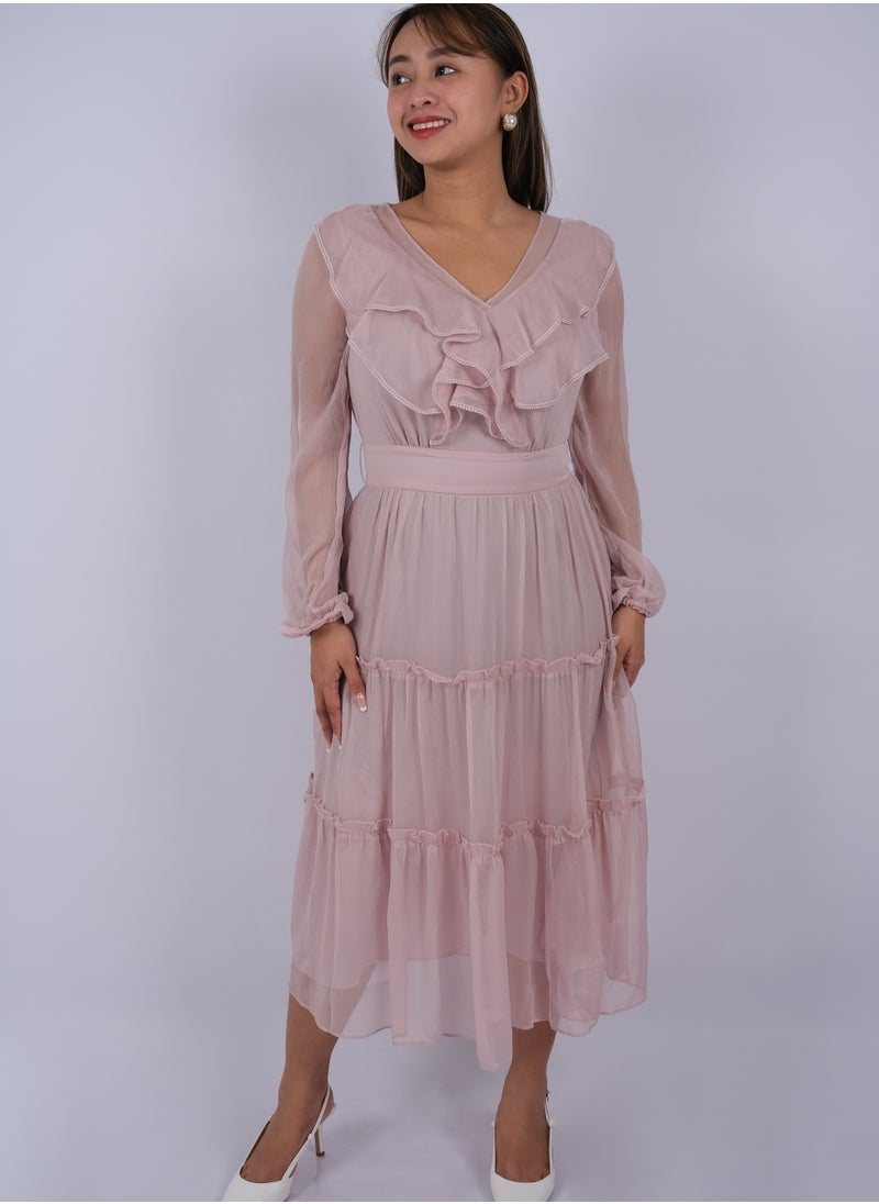 ONLY - Women's Ruffle Neck Tiered Maxi Dress in Violet Ice - Image 1