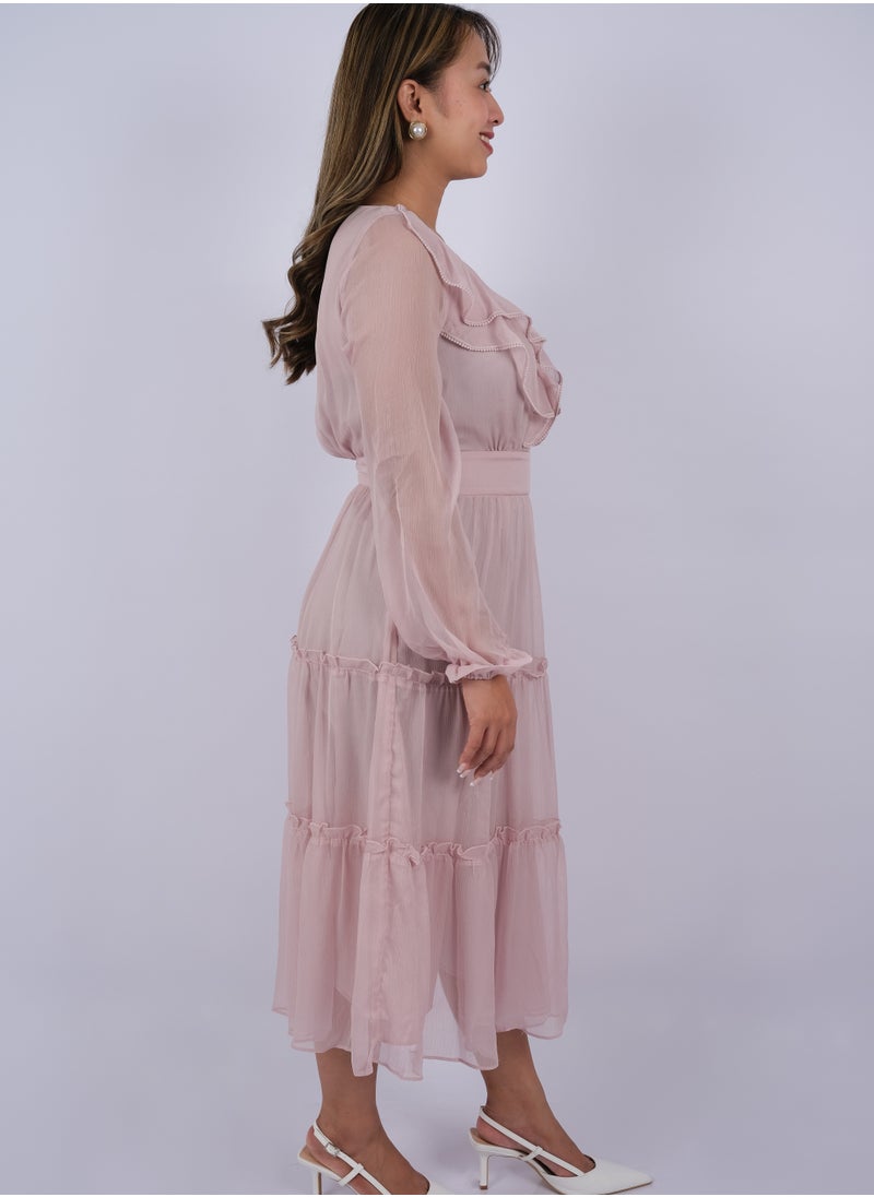ONLY - Women's Ruffle Neck Tiered Maxi Dress in Violet Ice - Image 1