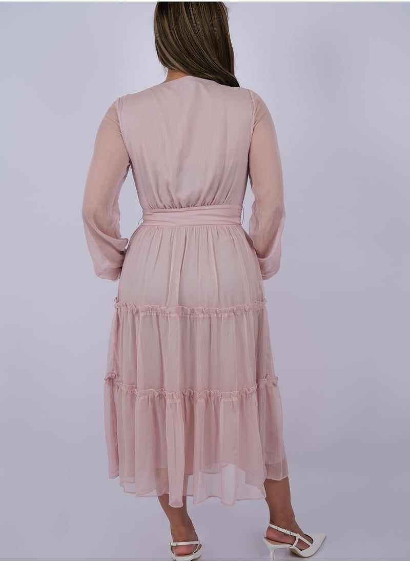 ONLY - Women's Ruffle Neck Tiered Maxi Dress in Violet Ice - Image 1