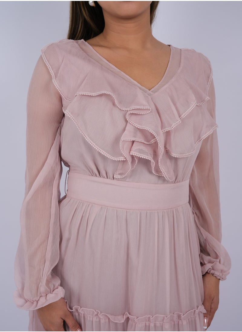 ONLY - Women's Ruffle Neck Tiered Maxi Dress in Violet Ice - Image 1