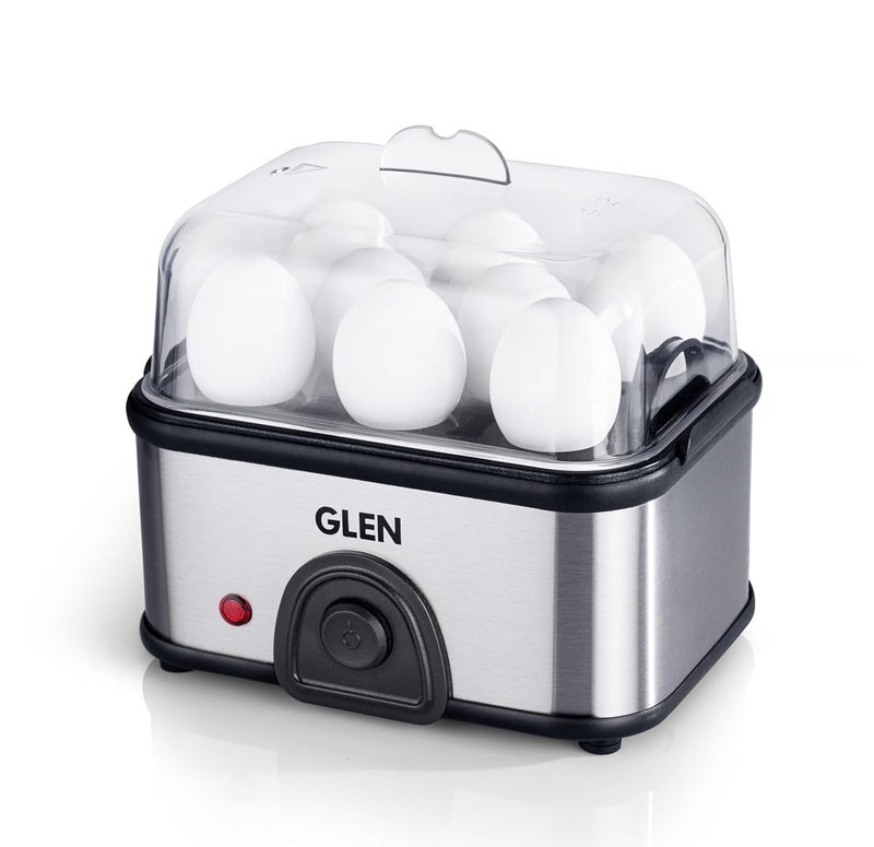 GLEN آلة غلي البيض الكهربائية، تغلي 8 بيضات وتبخر الخضار، 350 واط، إيقاف تلقائي، طباخ متعدد الاستخدامات مع رف بخار، كوب قياس، لوحة طهي غير لاصقة للمعكرونة الفورية، والبيض المخفوق (3036EBS) - Image 1