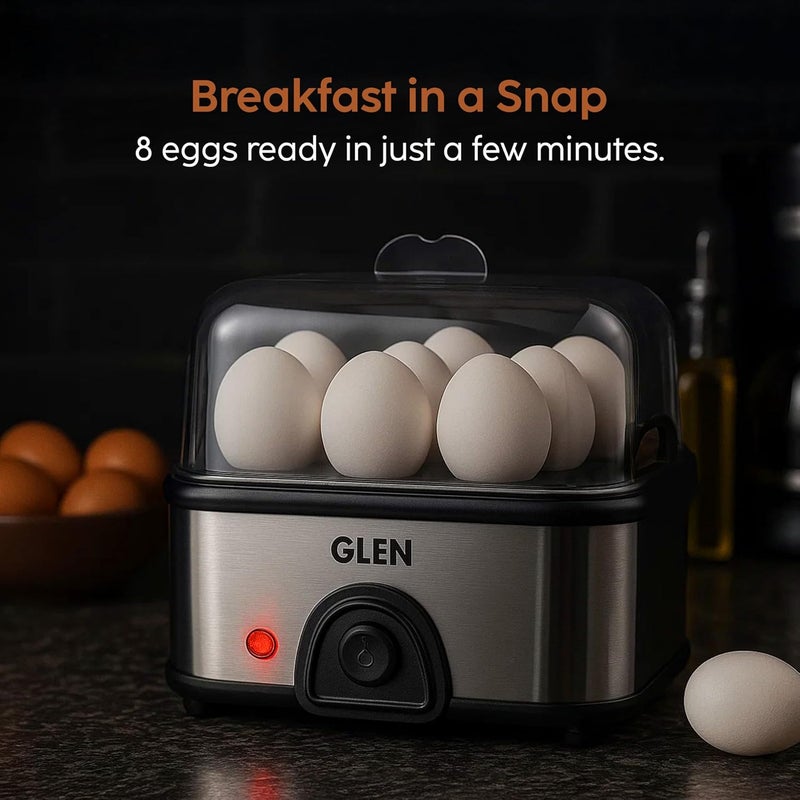 GLEN آلة غلي البيض الكهربائية، تغلي 8 بيضات وتبخر الخضار، 350 واط، إيقاف تلقائي، طباخ متعدد الاستخدامات مع رف بخار، كوب قياس، لوحة طهي غير لاصقة للمعكرونة الفورية، والبيض المخفوق (3036EBS) - Image 3