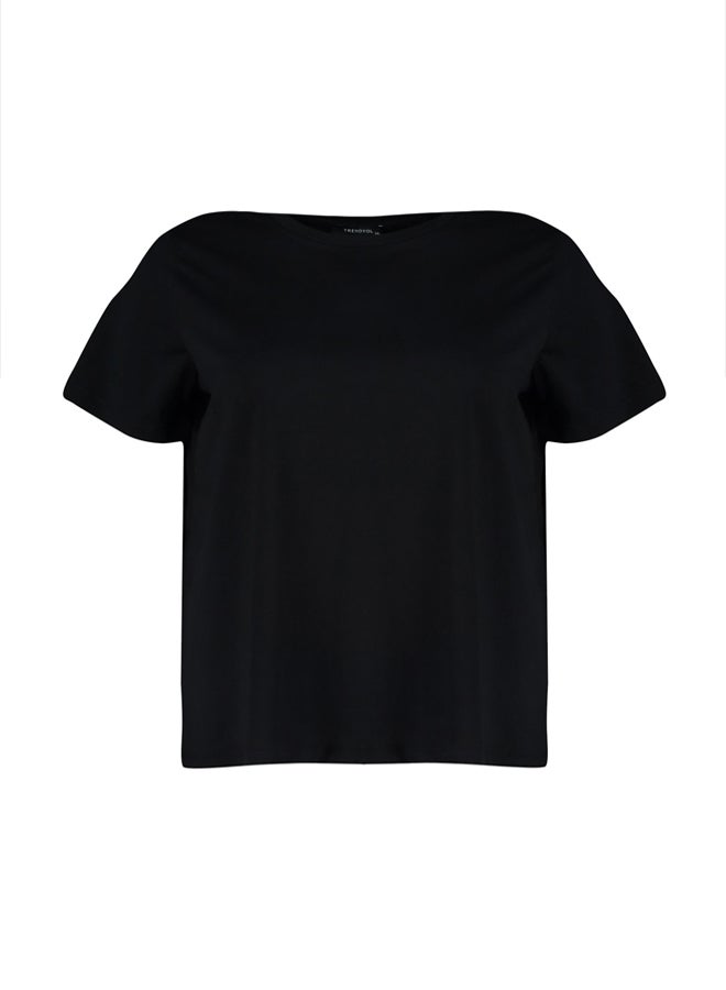 trendyol Black Regular Fit Basic Crew Neck 100% Cotton Knitted Plus Size T-Shirt - Image 5