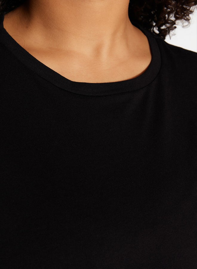 trendyol Black Regular Fit Basic Crew Neck 100% Cotton Knitted Plus Size T-Shirt - Image 3