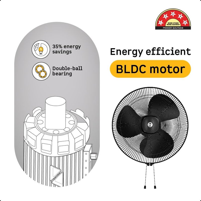 atomberg Renesa 400mm Wall Mount Fan | 5-star rated | Ideal for Home & Office | Silent BLDC Stand Fan | 6 Speeds | 35W | Remote with Oscillation, Timer, Sleep | 2 Years Warranty (Midnight Black) - Image 3