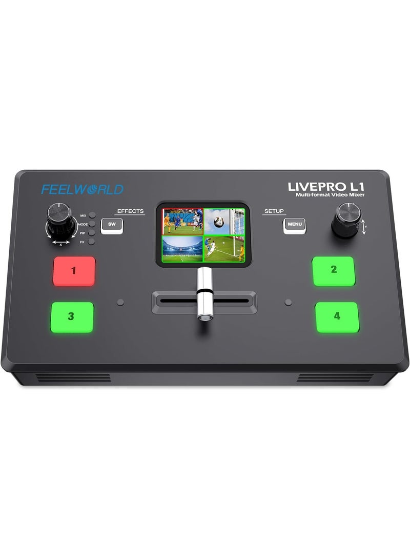 فيل وورلد محول فيديو متعدد الكاميرات فيلوورلد LIVEPRO L1 V1 مع شاشة LCD مقاس 2 بوصة وأربعة مداخل HDMI ومخرج USB 3.0 للبث المباشر والإنتاج الاحترافي تصميم خفيف الوزن - Image 1