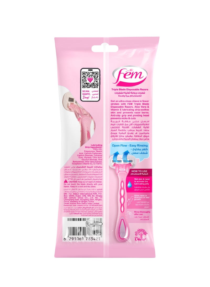fem 4+1 Triple Blade Disposable Razors With Aloe Vera for Soothing Skin - Image 2