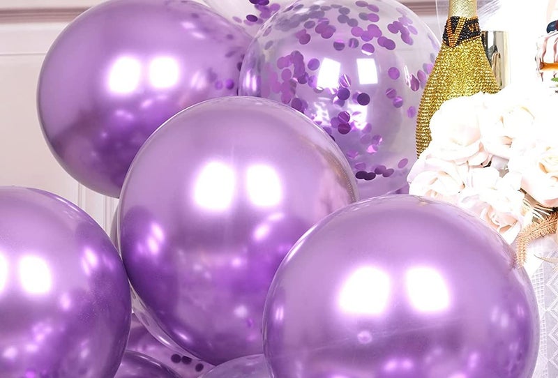 LAZYBEEE Party Balloons Pack of 42 - Purple chrome Balloons & Purple Confetti Balloons and 64ft Ribbons - 12 Inch Purple Balloons Decorations Set - Image 2