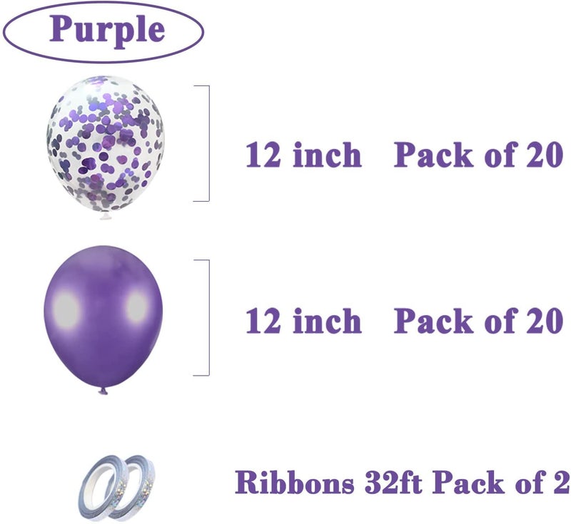 LAZYBEEE Party Balloons Pack of 42 - Purple chrome Balloons & Purple Confetti Balloons and 64ft Ribbons - 12 Inch Purple Balloons Decorations Set - Image 3