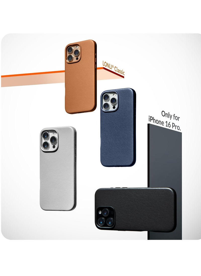 Classic European Leather Phone Case for iPhone 16 Pro – Brown, Smoothens & Softens Over Time, Compatible with MagSafe
