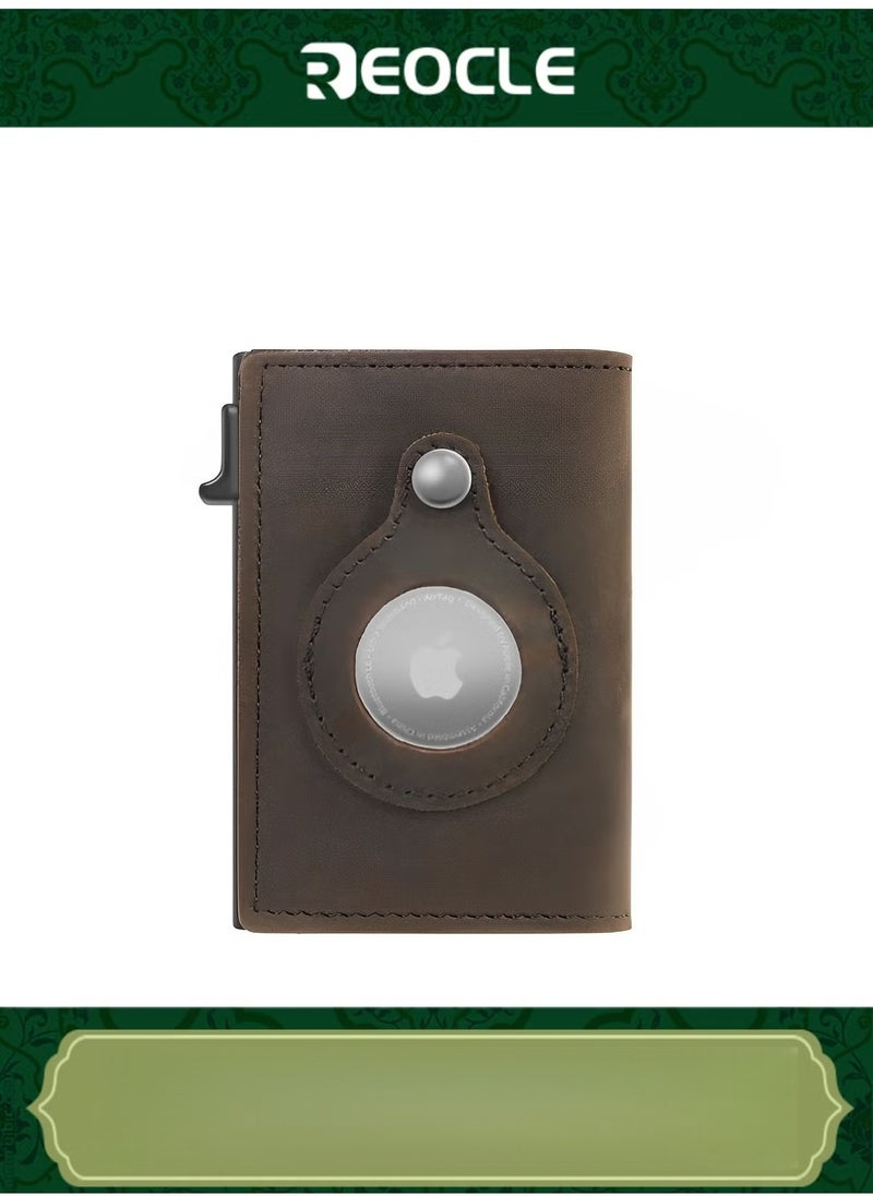 REOCLE Credit Card Wallet Credit Card Holder RFID Wallet Minimalist Card Holder with AirTag Sleeve Anti-Lost Slim Leather AirTag Wallet  - Image 1
