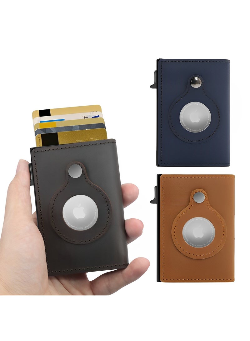 REOCLE Credit Card Wallet Credit Card Holder RFID Wallet Minimalist Card Holder with AirTag Sleeve Anti-Lost Slim Leather AirTag Wallet  - Image 5