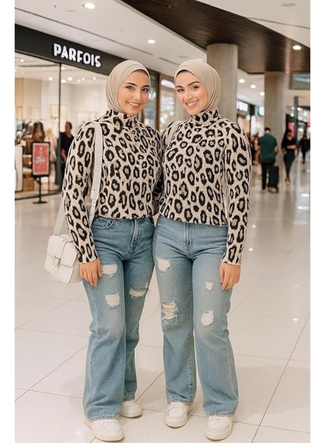 بلوزة تايجر ليارد برقبة عالية – ستايل جريء يجمع بين الأناقة والدفء بلوزه بصباع تجمع بين الشياكه والاناقه كود 4500 - Image 3