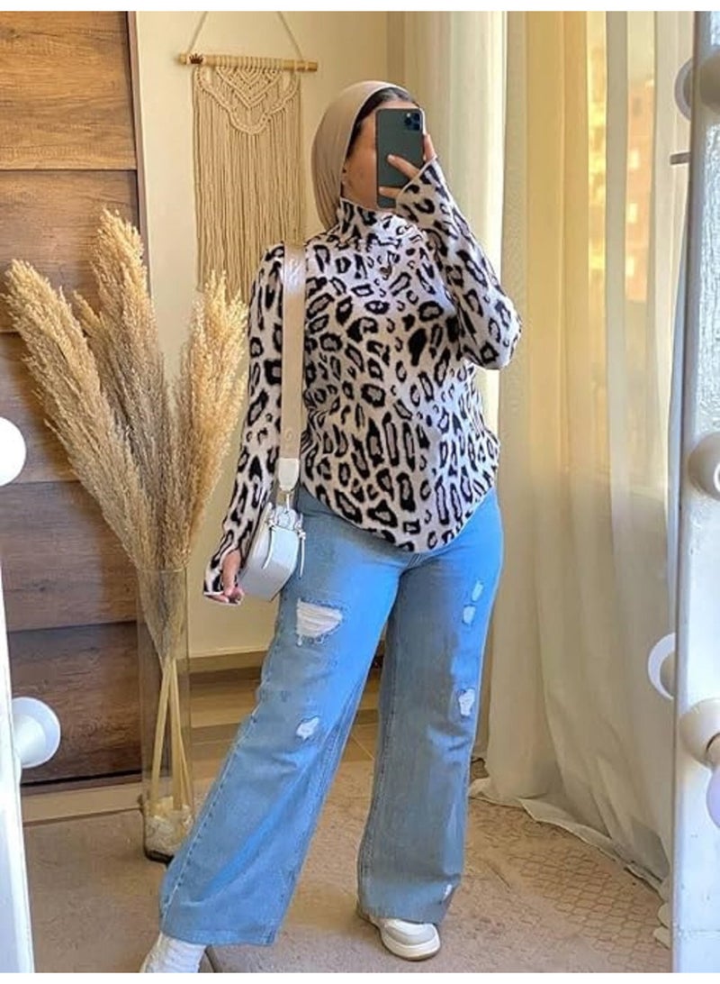 بلوزة تايجر ليارد برقبة عالية – ستايل جريء يجمع بين الأناقة والدفء بلوزه بصباع تجمع بين الشياكه والاناقه كود 4500 - Image 1