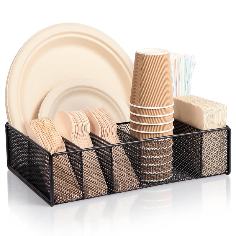 ZZDWLDHA Utensil Caddy for Party - Paper Plate Holder ,Utensil Silverware Caddy Utensil Holder Paper plate Organizer with 6 Compartments for Party, Camping, Picnic - Image 1