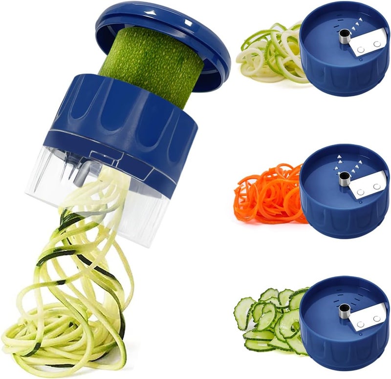 SHAREWIN 3 in 1 Vegetable Spiralizer Slicer, Adjustable Zucchini Carrot Noodle Maker, Cucumber Spiral Cutter, Easy to Use Kitchen Tool（Blue） - Image 1