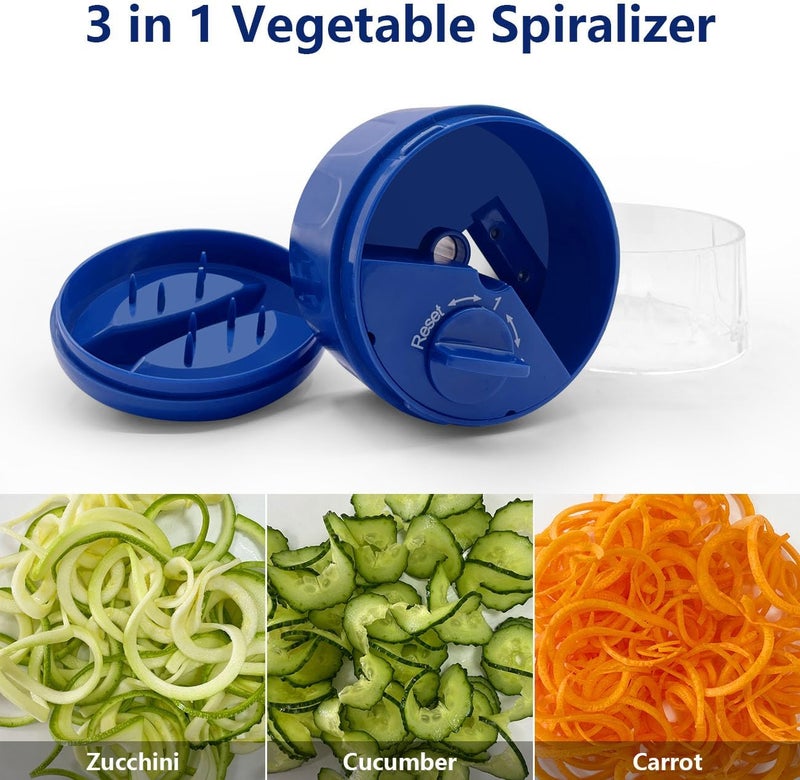 SHAREWIN 3 in 1 Vegetable Spiralizer Slicer, Adjustable Zucchini Carrot Noodle Maker, Cucumber Spiral Cutter, Easy to Use Kitchen Tool（Blue） - Image 4