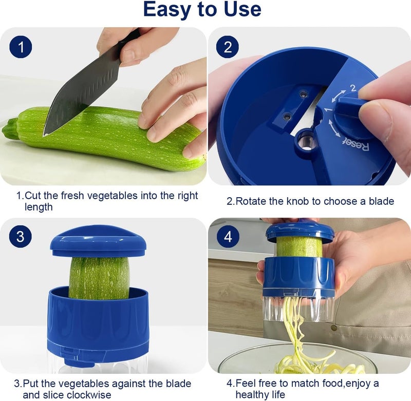 SHAREWIN 3 in 1 Vegetable Spiralizer Slicer, Adjustable Zucchini Carrot Noodle Maker, Cucumber Spiral Cutter, Easy to Use Kitchen Tool（Blue） - Image 5