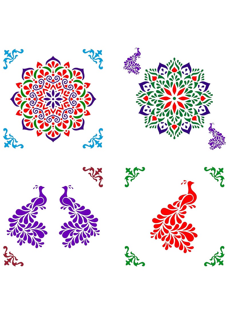 SOLOBOLO - Solobolo Rangoli Stencils for Door Entrance with 6 Rangoli Colours| Mandala Rangoli Stencil | Stencil of Peacock for Rangoli | Corner Rangoli Stencil | Set of 3 |RN301 - Image 1