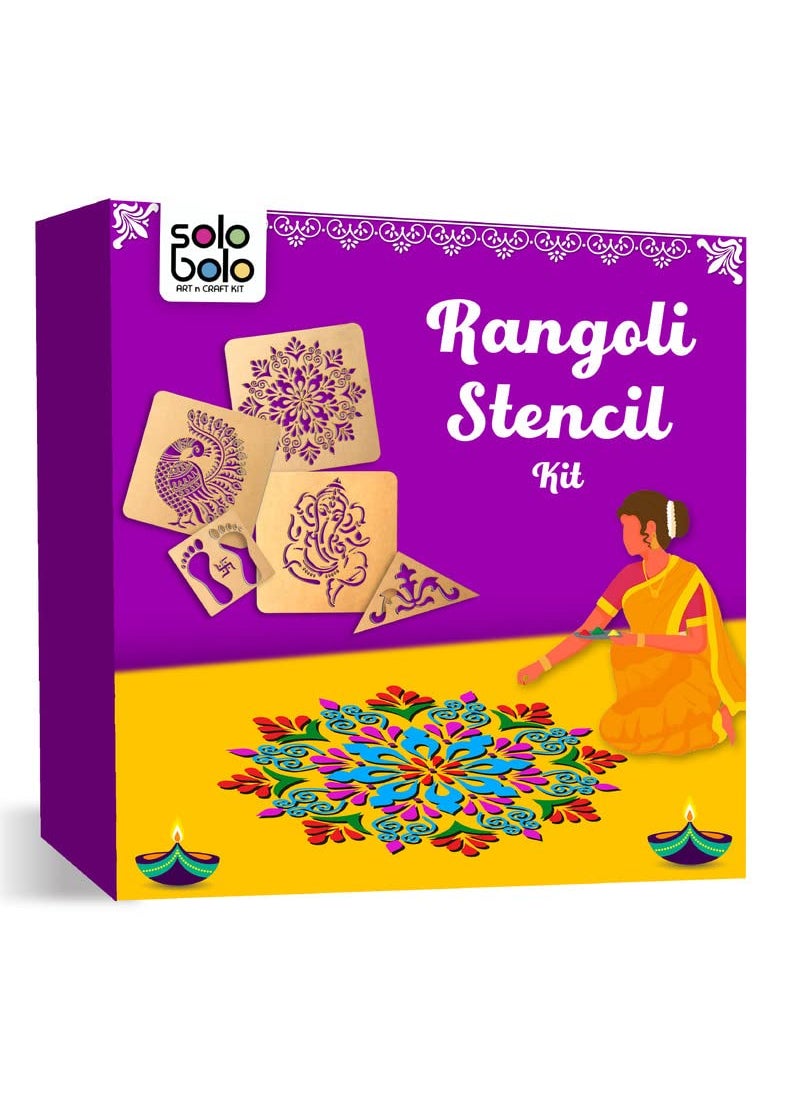 SOLOBOLO - Solobolo Rangoli Stencils for Door Entrance with 6 Rangoli Colours| Mandala Rangoli Stencil | Stencil of Peacock for Rangoli | Corner Rangoli Stencil | Set of 3 |RN301 - Image 1
