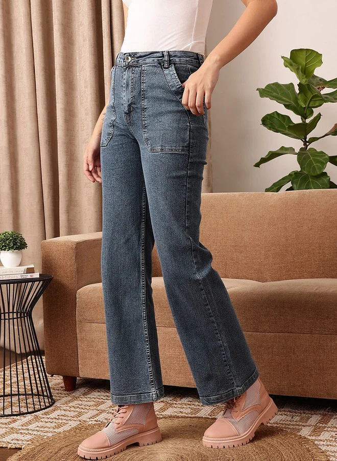 STREET 9 جينز نسائي مريح بقصة مستقيمة وتلاشي خفيف