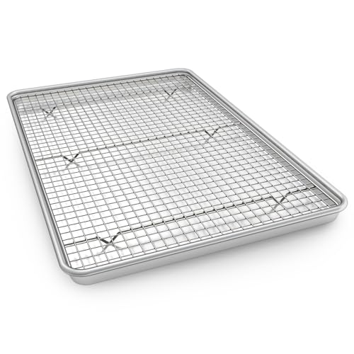 EWFEN Half Sheet Pans with Rack Set 18 Inch Commercial Quality Baking Sheet Pan Set Natural Aluminum Cookie Sheet Warp Resistant Nonstick Thick Cookie Tray Pans for Baking Roasting - Image 1