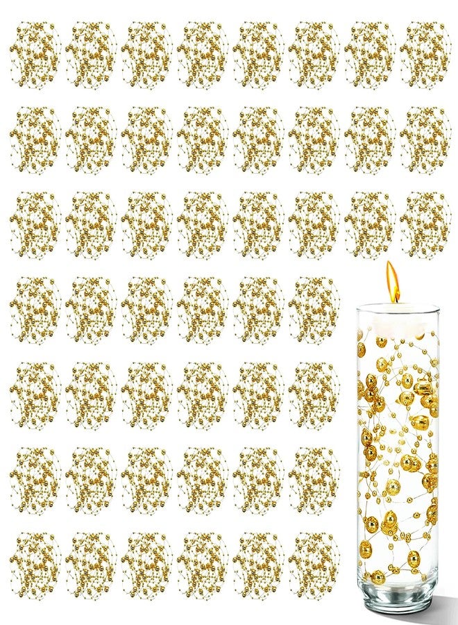 Cusmation 50 PCS Artificial Floating Beads for Centerpieces Vases, Gold 8+3mm String Beads for Wedding Party Faux Pearl String for Decorating, String Pearls for Crafts Vase Filler - Image 1