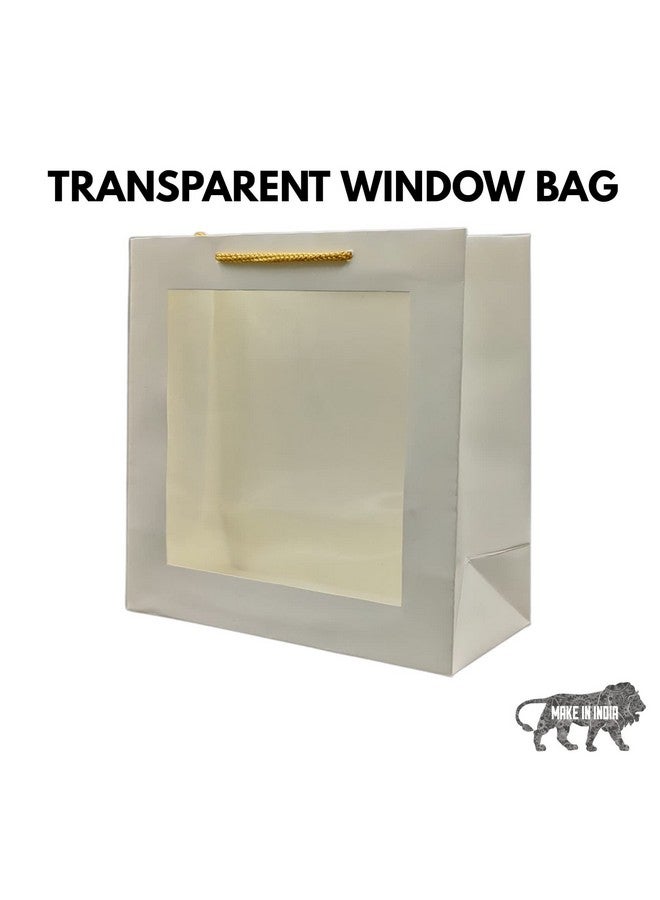 Arrow Paper Products White Transparent Window Bag Printed Gift Bags For Gifting | Weddings | Birthday | Holiday Presents (Size 9 X 9 X 4 Inch | Pack of 40) - Image 4