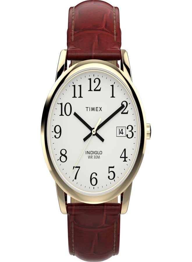 Timex Men's Easy Reader 35mm Watch - Brown Strap White Dial Gold-Tone Case, Brown - Image 1