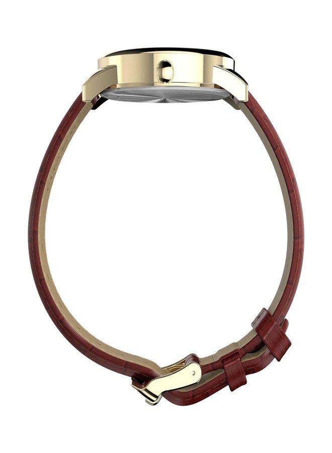 Timex Men's Easy Reader 35mm Watch - Brown Strap White Dial Gold-Tone Case, Brown - Image 2