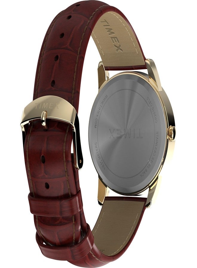 Timex Men's Easy Reader 35mm Watch - Brown Strap White Dial Gold-Tone Case, Brown - Image 5