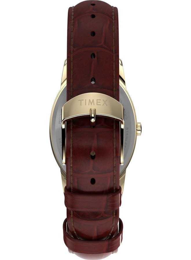 Timex Men's Easy Reader 35mm Watch - Brown Strap White Dial Gold-Tone Case, Brown - Image 3