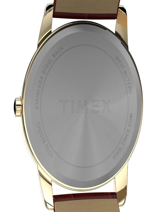 Timex Men's Easy Reader 35mm Watch - Brown Strap White Dial Gold-Tone Case, Brown - Image 4