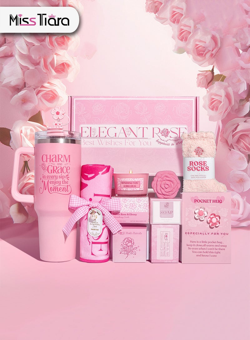 MissTiara Birthday Gifts for Women - Relaxing Spa Gift Set - Self Care Get Well Soon Gift Basket - Happy Birthday Gift Set with Premium Dry Hair Towel and 40 Ounces Glass for Mom,Wife, Her Best Friend,Sister,Girlfriend - Image 1