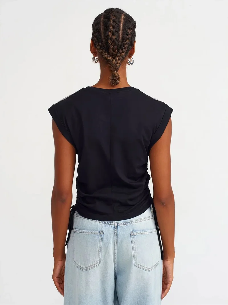 ديلفين Dilvin Women's Sleeveless Cotton Crew Neck T-Shirt With Tie Detail