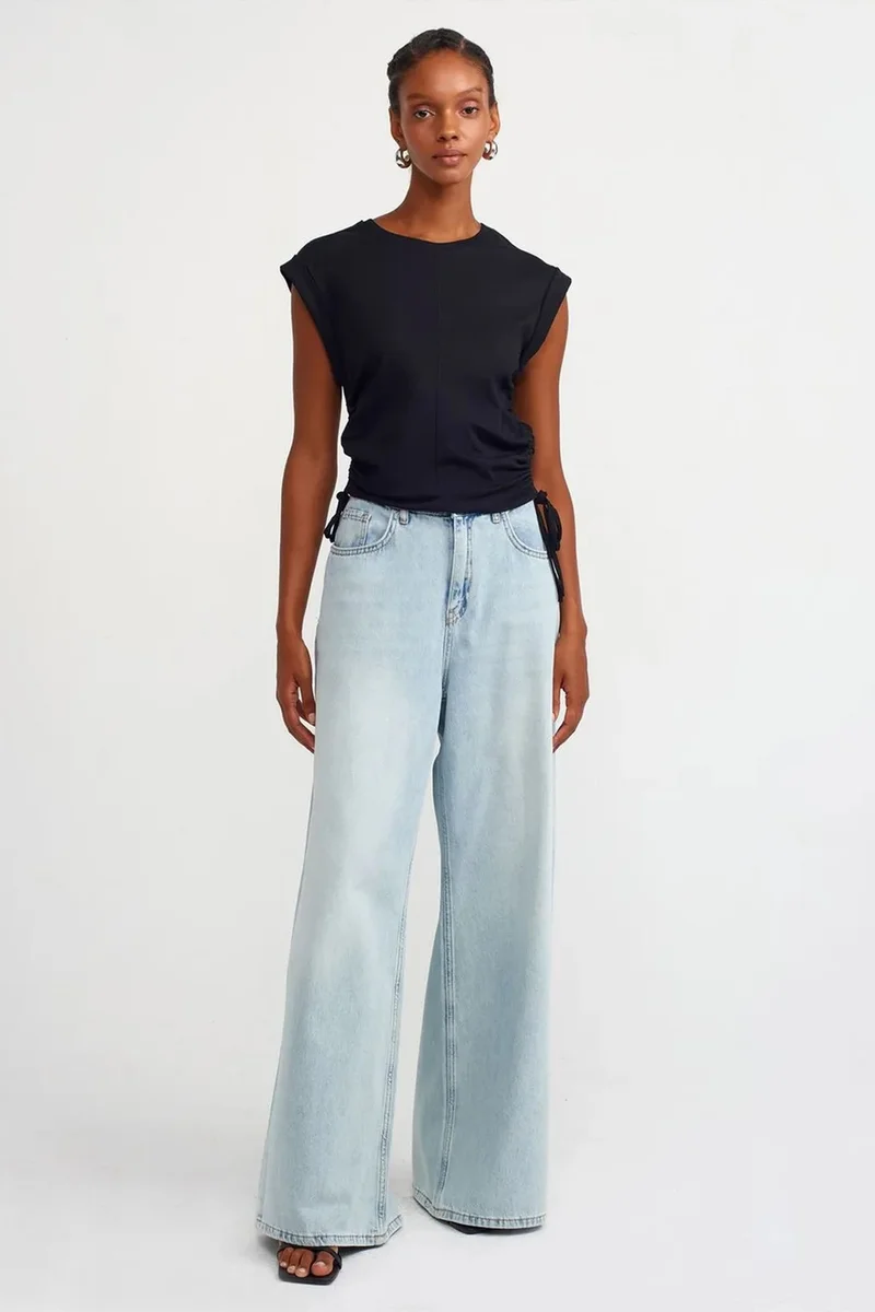 Dilvin Black DILVIN Women's Sleeveless Cotton Crew Neck T-Shirt With Tie Detail for Women | Best Price UAE