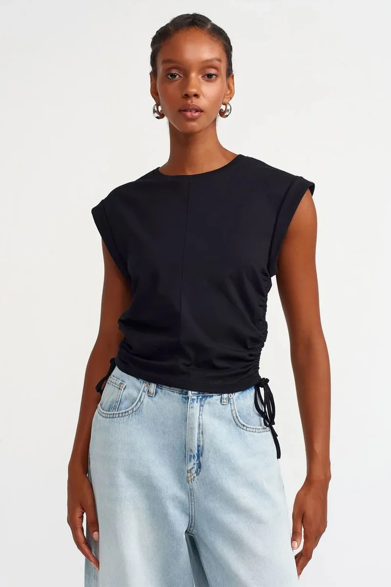 Dilvin Black DILVIN Women's Sleeveless Cotton Crew Neck T-Shirt With Tie Detail for Women | Best Price UAE