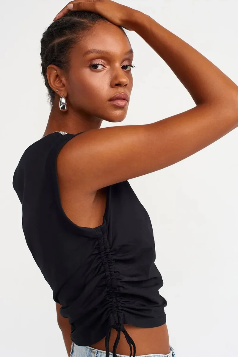 DILVIN Women's Sleeveless Cotton Crew Neck T-Shirt With Tie Detail