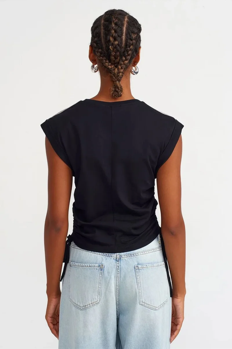 Dilvin Black DILVIN Women's Sleeveless Cotton Crew Neck T-Shirt With Tie Detail for Women | Best Price UAE