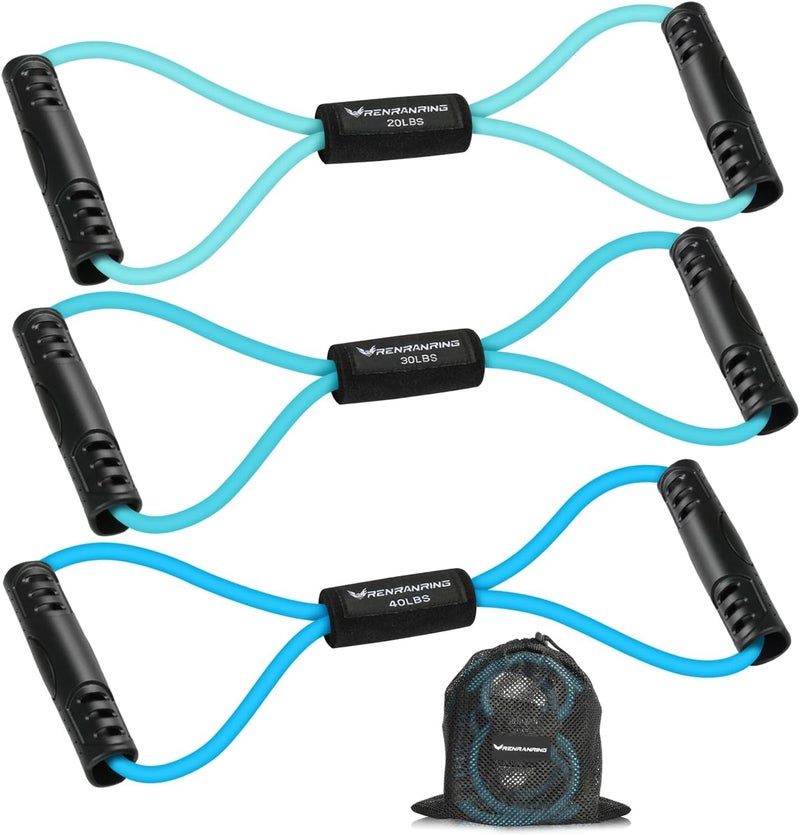 RENRANRING Figure 8 Fitness Resistance Bands with Handles - Exercise Tube Band Set of 3 for Arm and Shoulder Stretch, Rope 8 Word Elastic for Women and Men - Image 1