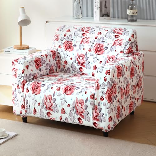 HOKIPO Premium Printed Velvet Sofa Cover 3 Seater Fully Covered, Red Cottage Rose (AR-5797-D6) - Image 1