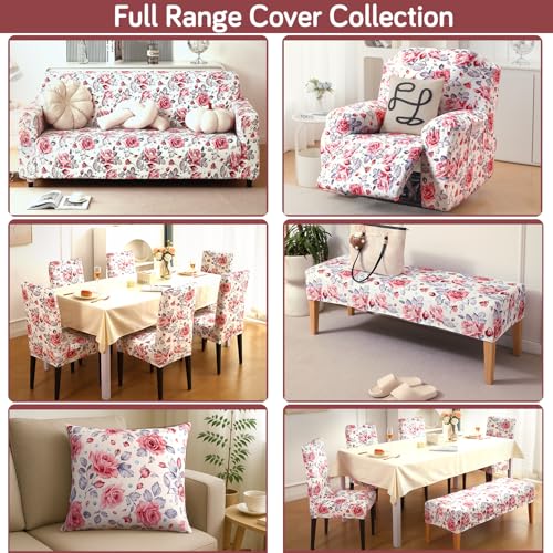 HOKIPO Premium Printed Velvet Sofa Cover 3 Seater Fully Covered, Red Cottage Rose (AR-5797-D6) - Image 5